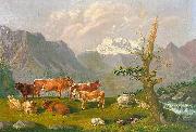 Johann Kaspar Scherrer Weidelandschaft in den Schweizer Bergen mit Katarakt und Gebirgshorizont oil painting picture wholesale